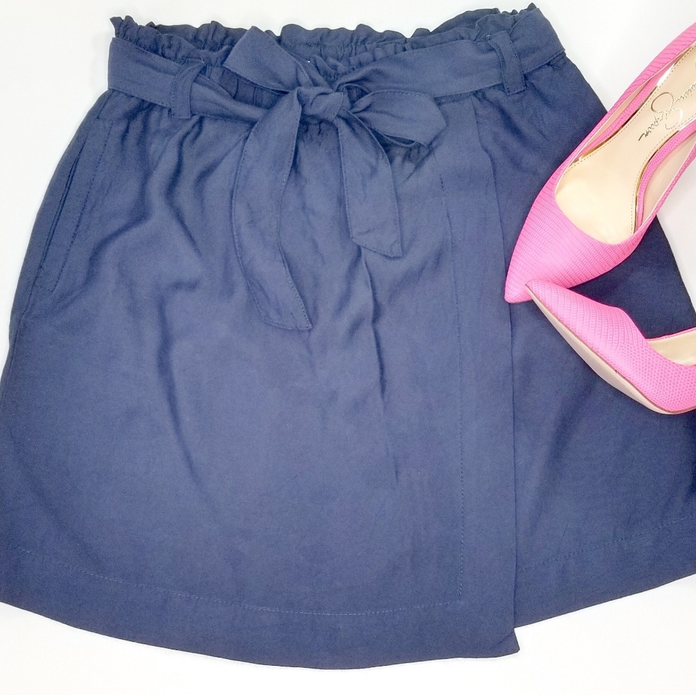 Loft navy blue tie waist skirt